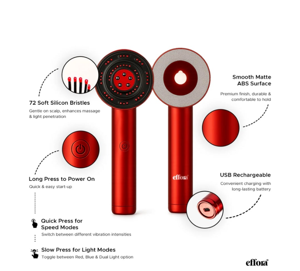 Effora 3-1 Red Light Therapy Scalp Massager | 6 Months Warranty