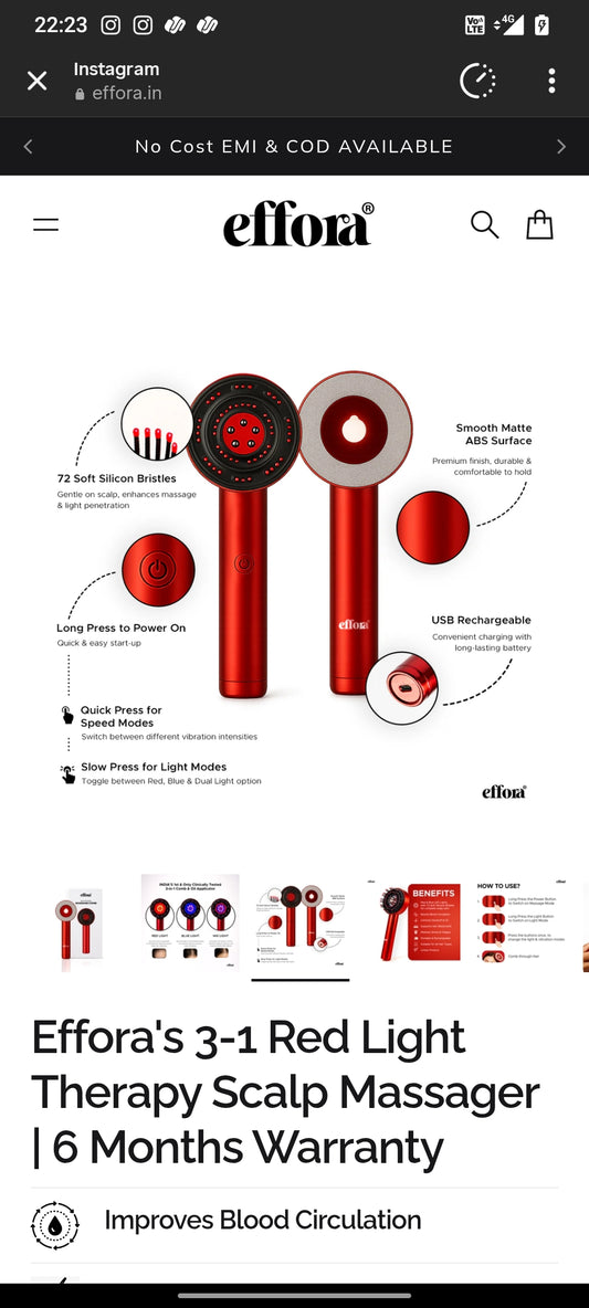 Effora 3-1 Red Light Therapy Scalp Massager | 6 Months Warranty