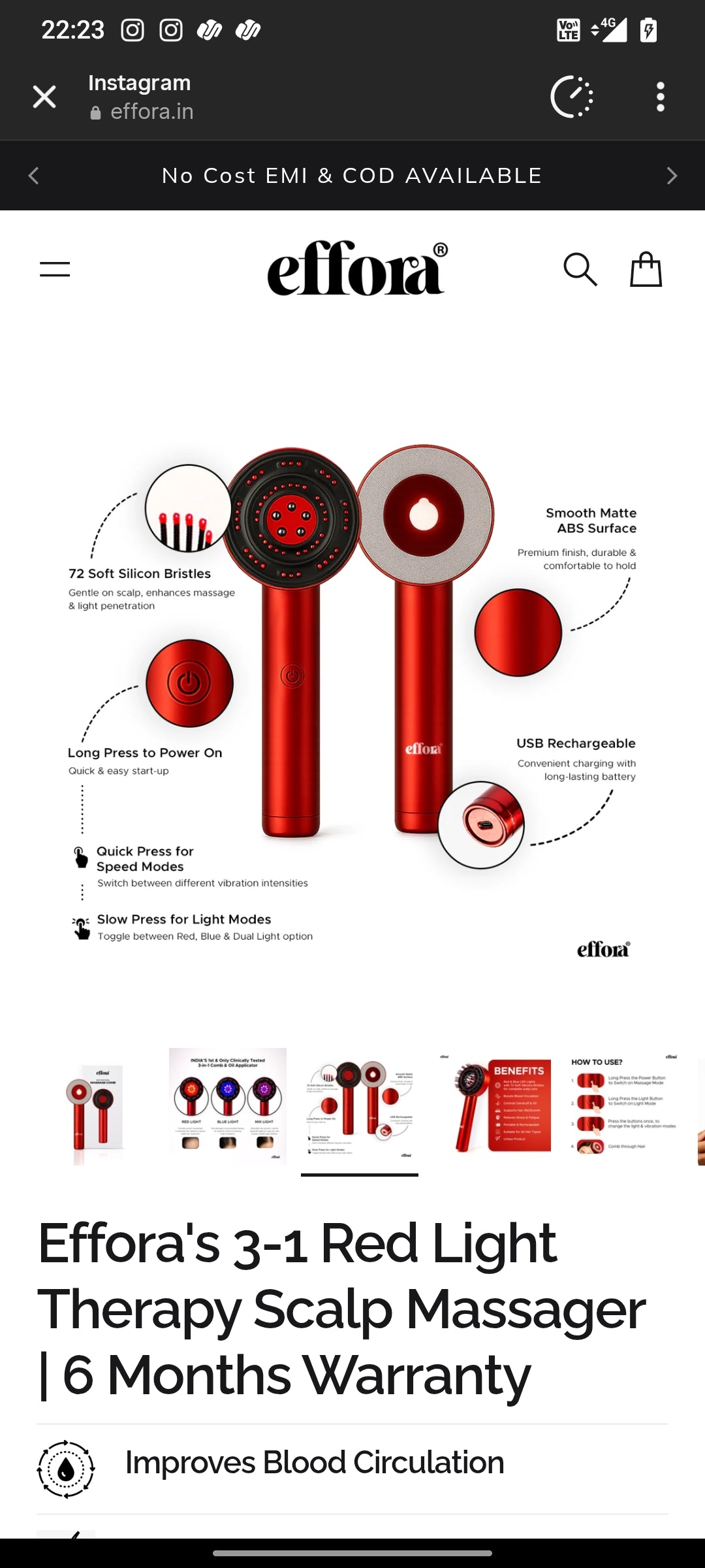 Effora 3-1 Red Light Therapy Scalp Massager | 6 Months Warranty