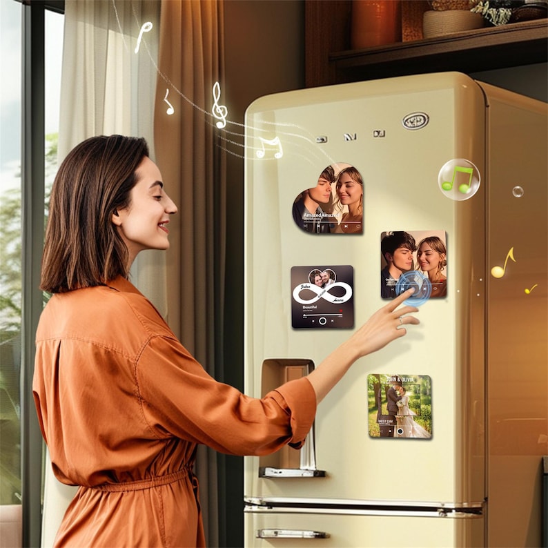 Personalized Music Fridge Magnet,Play Music Box,Custom Photo and Music Refrigerator Magnet,Unique Anniversary Gift,Birthday Gift for him,he