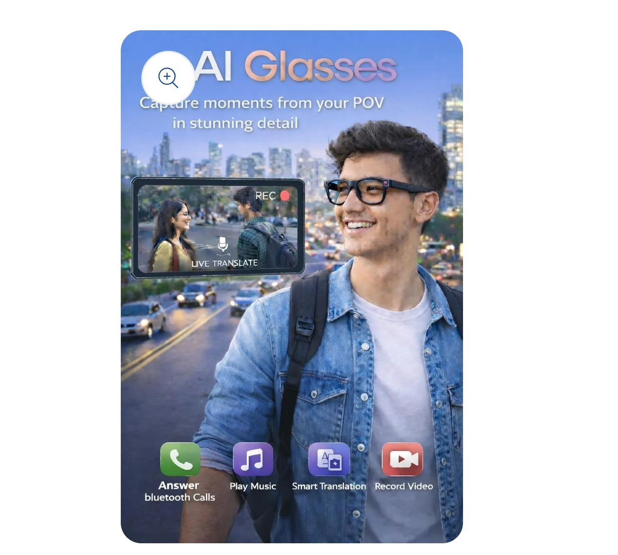 Smart AI Camera Glasses , 1200P HD Video Recording.