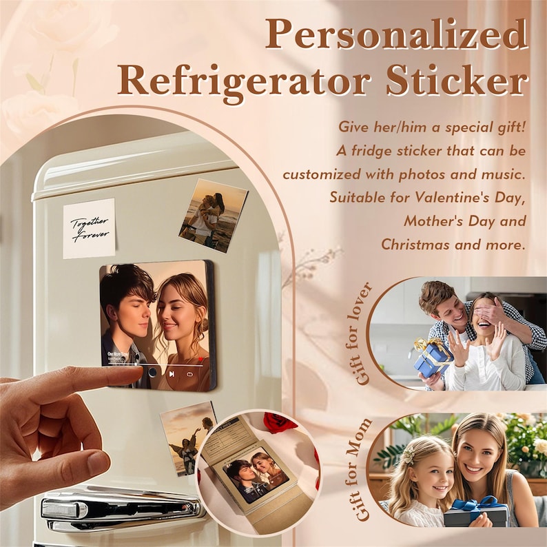 Personalized Music Fridge Magnet,Play Music Box,Custom Photo and Music Refrigerator Magnet,Unique Anniversary Gift,Birthday Gift for him,he