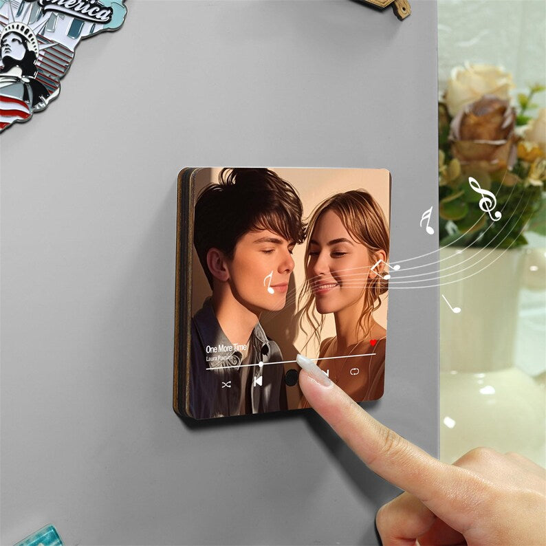 Personalized Music Fridge Magnet,Play Music Box,Custom Photo and Music Refrigerator Magnet,Unique Anniversary Gift,Birthday Gift for him,he