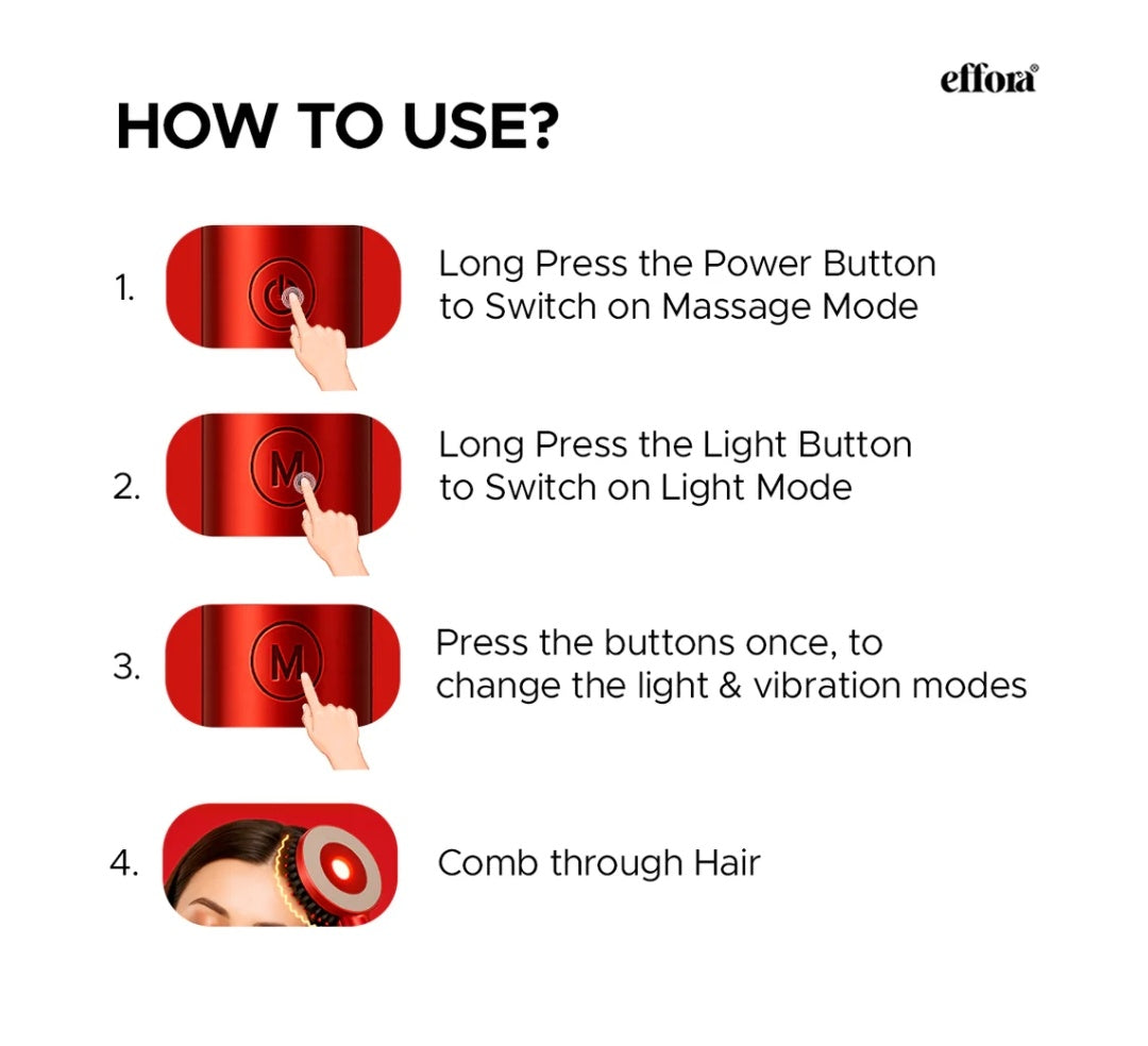 Effora 3-1 Red Light Therapy Scalp Massager | 6 Months Warranty