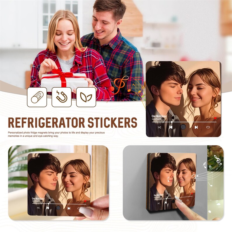 Personalized Music Fridge Magnet,Play Music Box,Custom Photo and Music Refrigerator Magnet,Unique Anniversary Gift,Birthday Gift for him,he