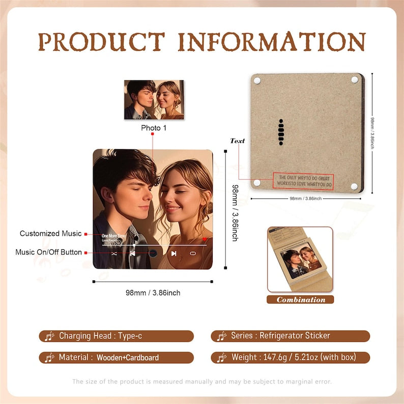 Personalized Music Fridge Magnet,Play Music Box,Custom Photo and Music Refrigerator Magnet,Unique Anniversary Gift,Birthday Gift for him,he