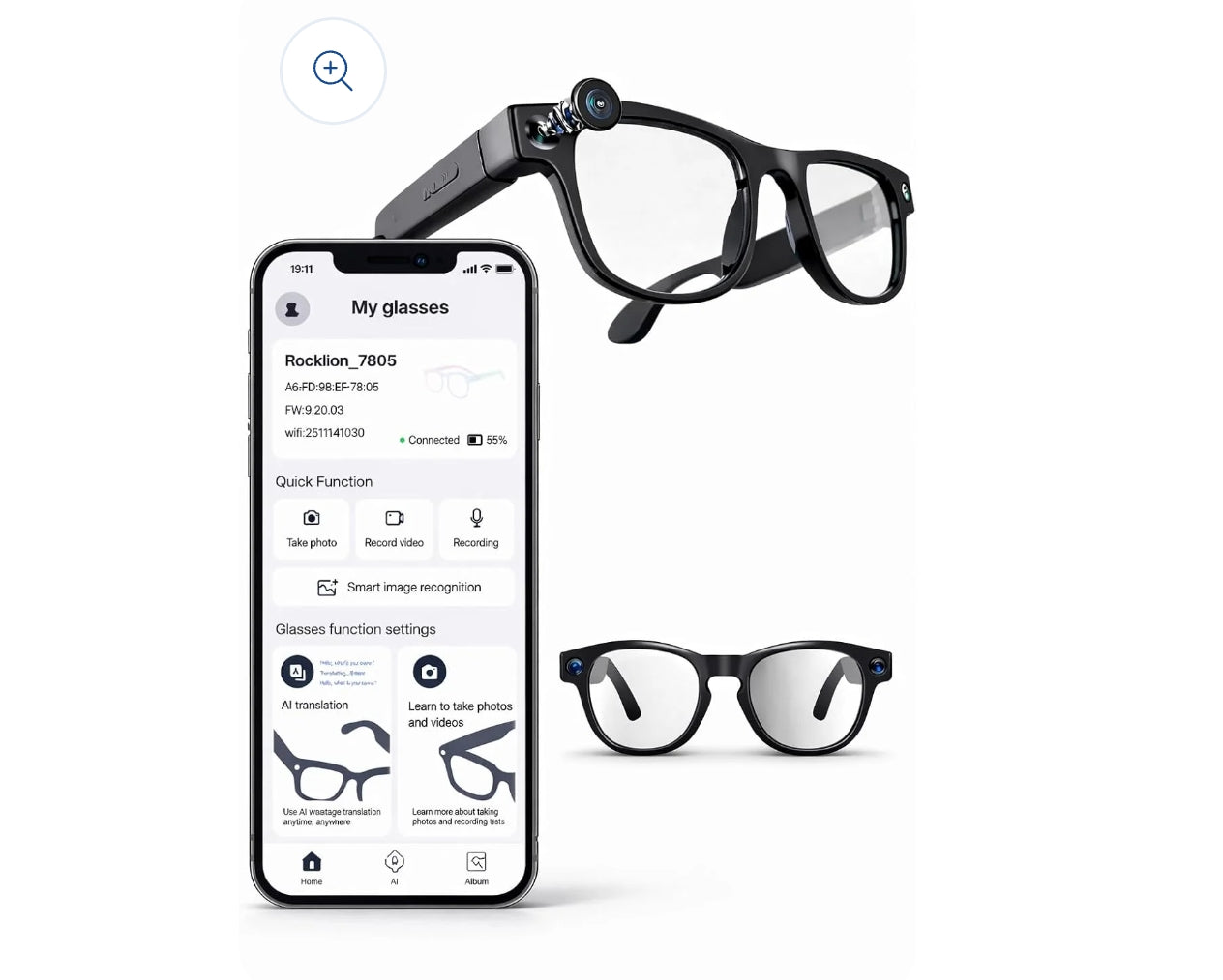 Smart AI Camera Glasses , 1200P HD Video Recording.